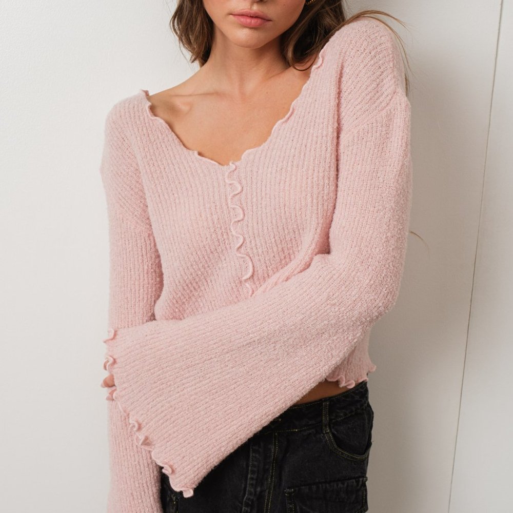 Pretty Garbage V NECK BOUCLE KNIT SWEATER TOP